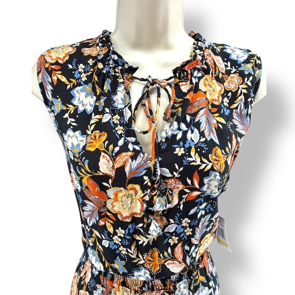 MSK Medium NWT Floral Maxi Dress Ruffle Neck Tie Keyhole Boho Costal Grandma - Picture 2 of 7